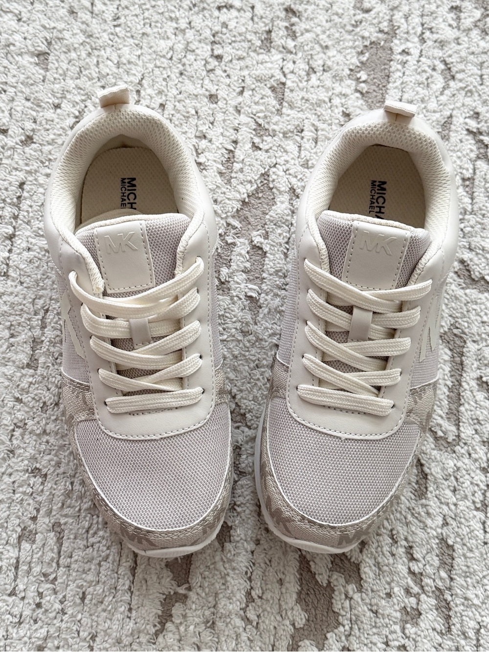 Michael Kors Cream and Beige MK Logo Casual Sneakers - Picture 3 of 6